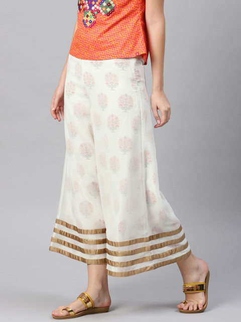

W Women Off-White Printed Ankle-Length Palazzo Trousers