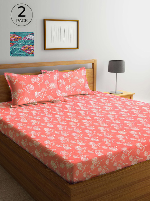 

Arrabi Pink & White Floral 300 TC 2 King Bedsheet with 4 Pillow Covers
