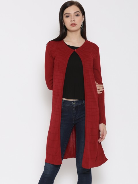 

W Women Red Checked Longline Cardigan