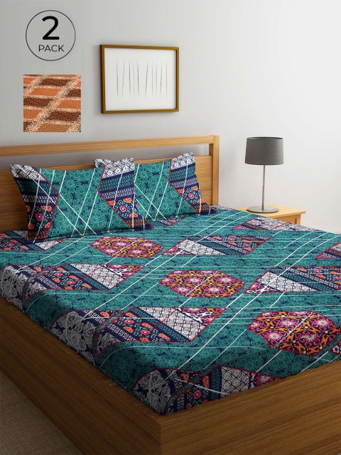 

Arrabi Pack Of 2 Multicoloured 300 TC 2 Double King Bedsheet with 4 Pillow Covers, Multi