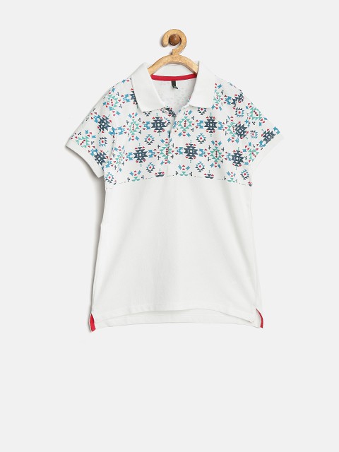 United Colors of Benetton Boys White Aztec Print Polo T-shirt