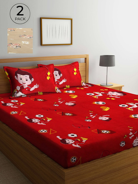

Arrabi Set Of 2 Multicoloured Printed 300 TC King Bedsheet With 4 Pillow Covers, Multi