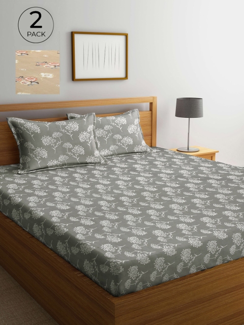 

Arrabi Set Of 2 Multicoloured Floral 300 TC King Bedsheet With 4 Pillow Covers, Multi