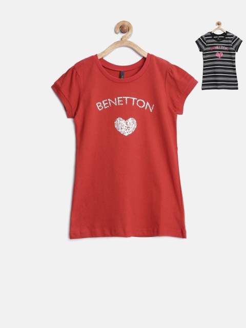

United Colors of Benetton Girls Pack of 2 Round Neck T-shirts, Red