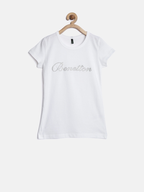

United Colors of Benetton Girls White Embossed Round Neck T-shirt
