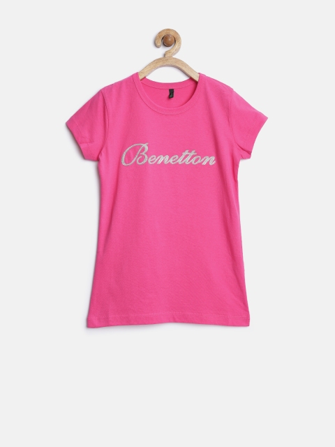 

United Colors of Benetton Girls Pink Embossed Round Neck T-shirt