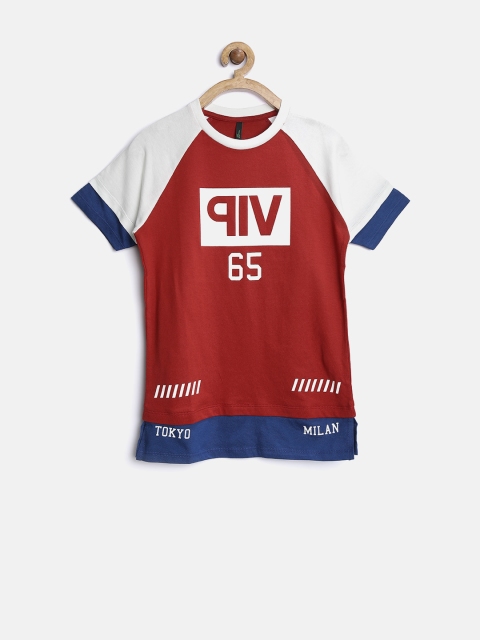 

United Colors of Benetton Boys Red Colourblocked T-shirt