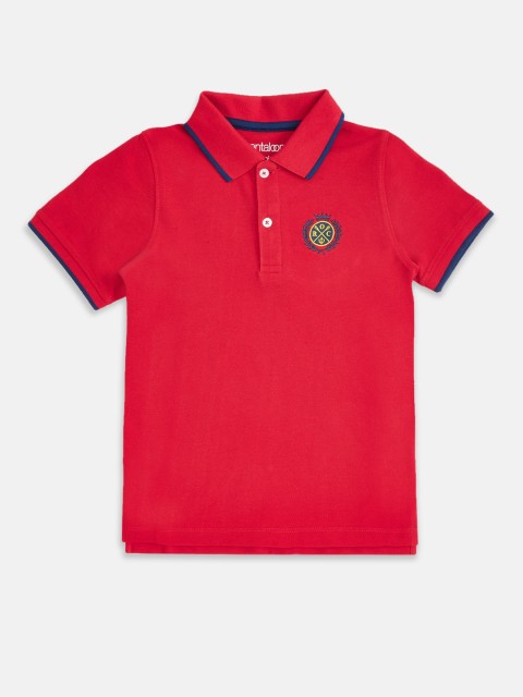 

Pantaloons Junior Boys Red Pure Cotton Solid Polo Collar Pure Cotton T-shirt