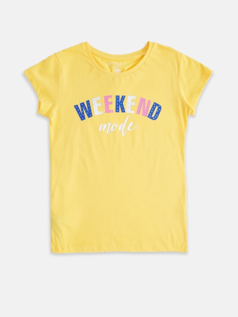 

Pantaloons Junior Girls Yellow Typography Printed T-shirt
