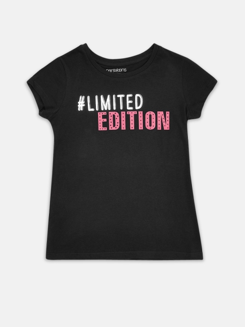 

Pantaloons Junior Girls Black Typography Printed Pure Cotton T-shirt