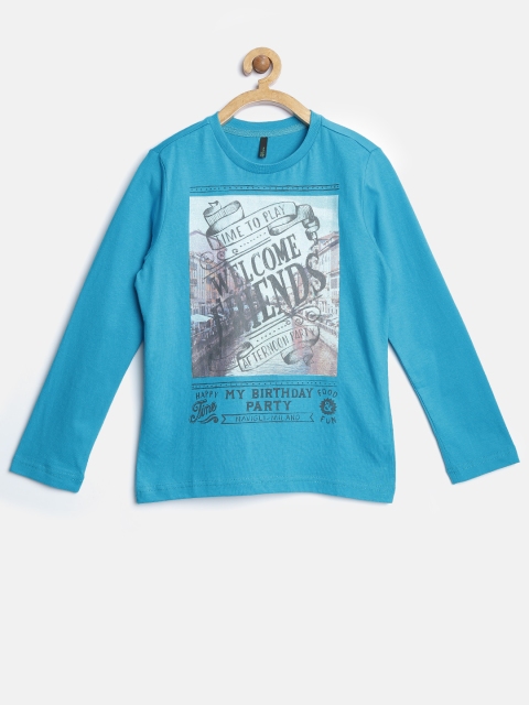 

United Colors of Benetton Boys Blue Printed Round Neck T-shirt
