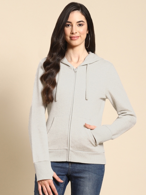 

United Colors of Benetton Women Grey Melange Hooded Sweatshirt