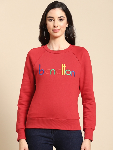 

United Colors of Benetton Women Red Embroidered Sweatshirt
