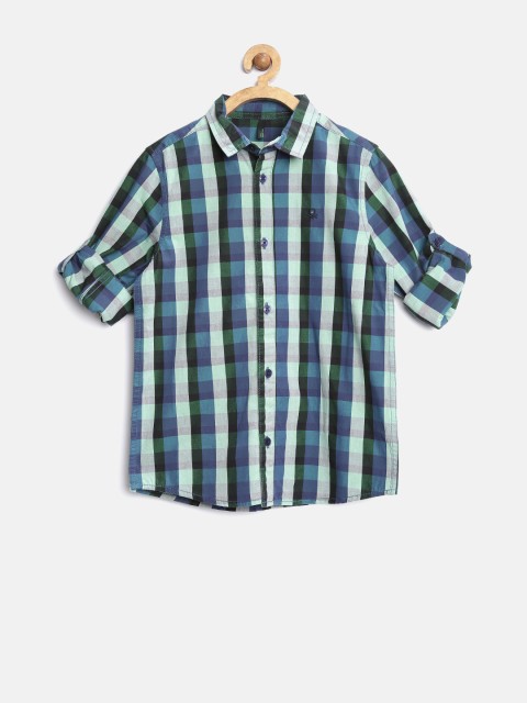 

United Colors of Benetton Boys Green & Blue Checked Shirt