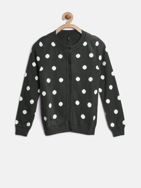 

United Colors of Benetton Girls Charcoal Grey & White Polka Dot Pattern Cardigan