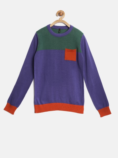 

United Colors of Benetton Boys Purple Colourblocked Sweater