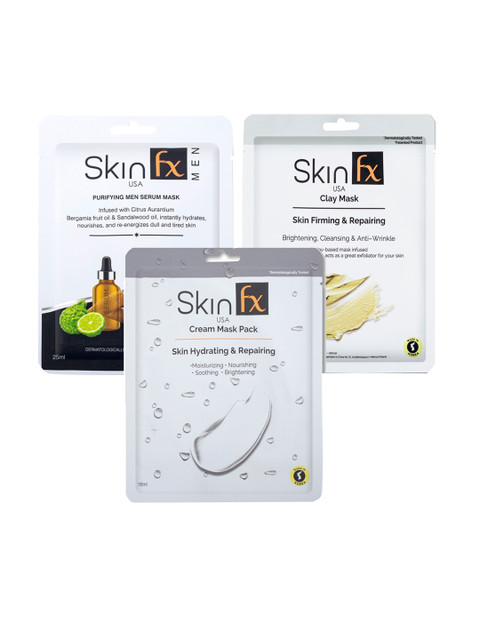 

Skin Fx Pack of 3 Clay & Cream Facial Mask & Purifying Men Mask, Multi