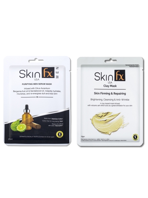 

Skin Fx Men Pack of 2 Firming Clay Mask & Purifying Facial Men Serum Mask, Multi
