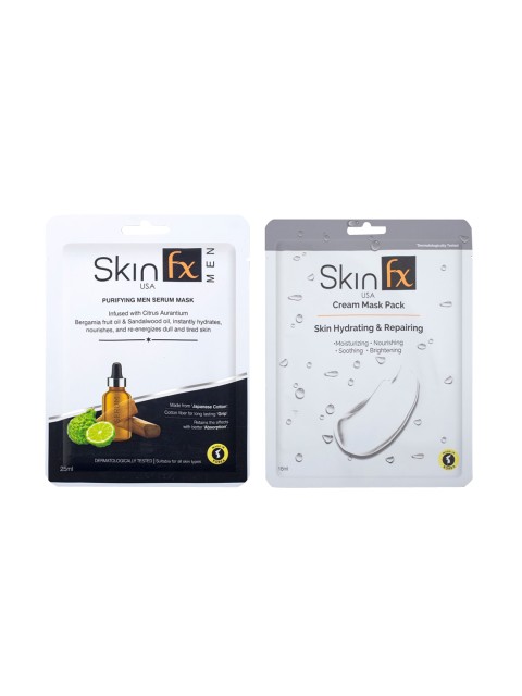 

Skin Fx Unisex Pack of 2 Hydrating Cream Mask & Purifying Men Facial Serum Mask, Multi