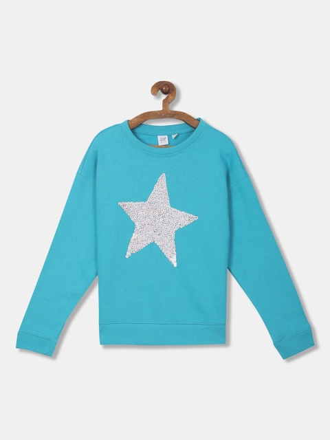 

GAP Girls Blue Embellished Cotton Sweatshirt
