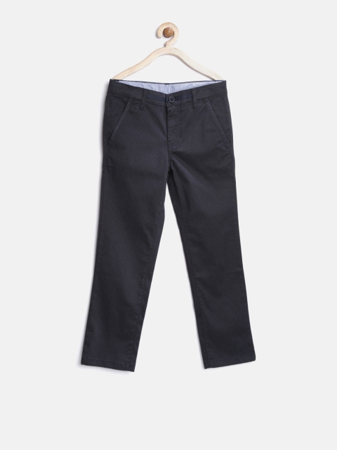 

United Colors of Benetton Boys Navy Printed Regular Fit Flat-Front Trousers, Navy blue