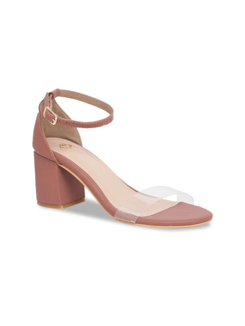 

Sole To Soul Taupe & Transparent Textured Block Sandals with Buckles