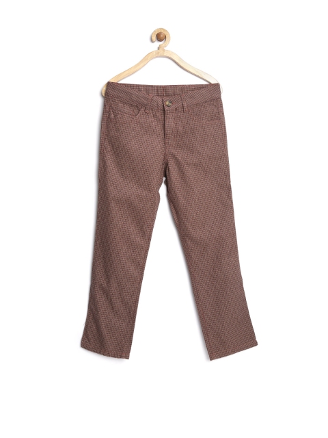 

United Colors of Benetton Boys Brown Self-Checked Trousers