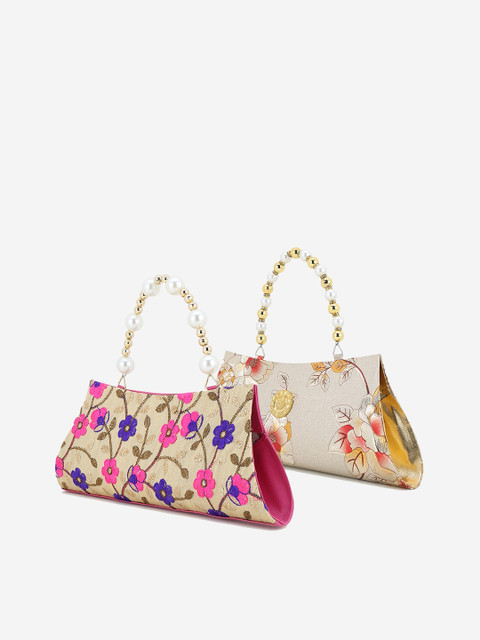 

Element Cart Women Set Of 2 Fuchsia & White Embroidered Purse Clutches