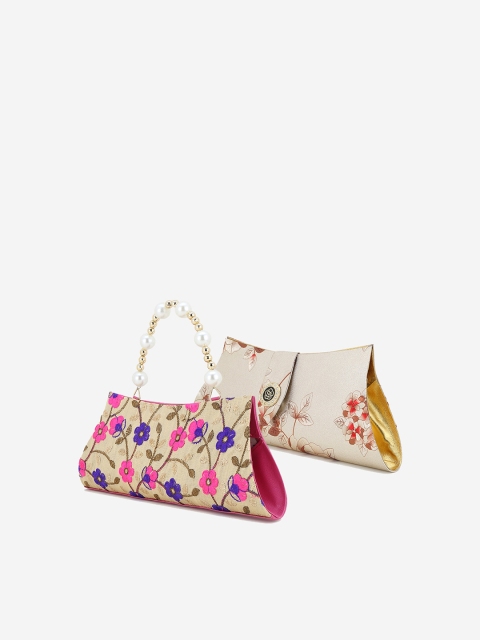 

Element Cart Women Set of 2 Beige & White Printed & Embroidered Clutches