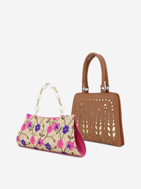 

Element Cart Set of 2 Tan & Fuchsia Textured Purse Clutches