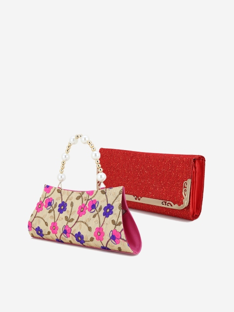 

Element Cart Pack Of 2 Red & Beige Embroidered Purse Clutches