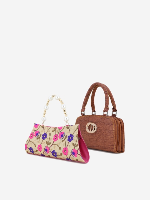 

Element Cart Women Set of 2 Beige & Brown Embellished Purses