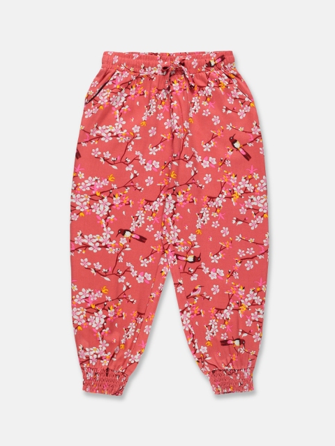 

PLUM TREE Girls Coral & White Printed Harem Pant