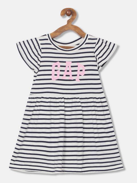 

GAP Girls White & Navy Blue Striped Dress