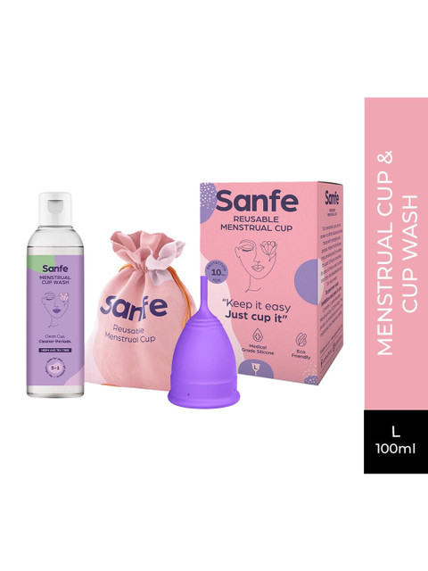 

Sanfe Reusable Large Menstrual Cup and Neem & Tea Tree Menstrual Cup Wash, Coral