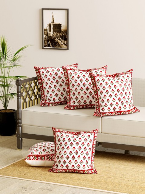 

Gulaab Jaipur White & Red Set of 5 Ethnic Motifs Square Cushion Covers