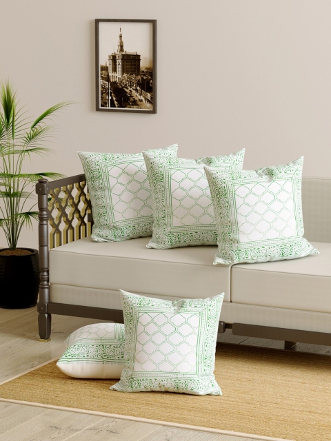 

Gulaab Jaipur Green & White Set of 5 Ethnic Motifs Handblock Printed Square Cushion Covers