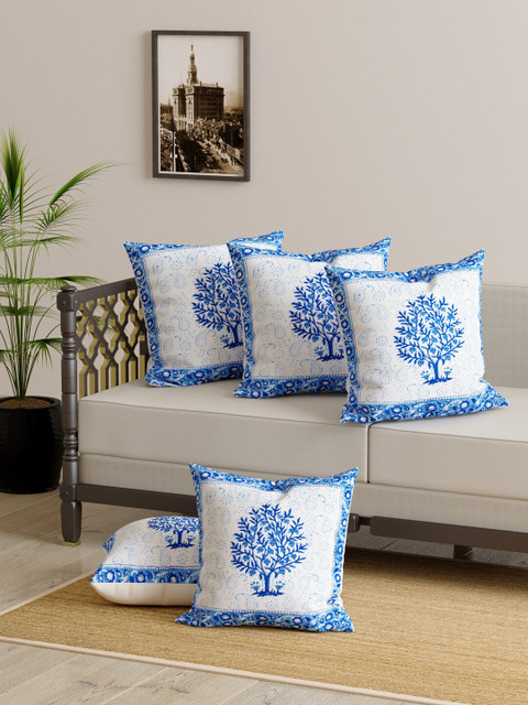 

Gulaab Jaipur Pack Of 5 Blue & White Ethnic Motifs Handblock Printed Cushion Covers