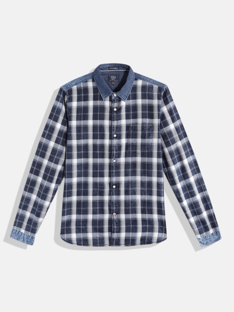 

Indian Terrain Boys Navy Blue & White Tartan Checked Pure Cotton Casual Shirt
