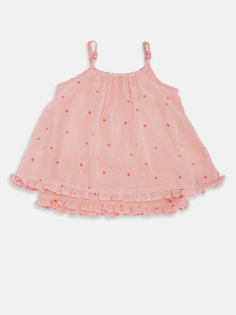 

Pantaloons Junior Girls Peach-Coloured Printed Pure Silk Georgette Cape Top