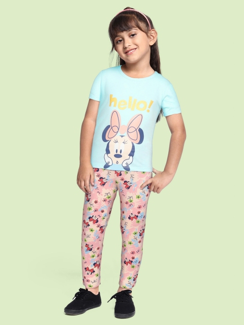 

YK Disney Girls Blue & Pink Pure Cotton Minnie Mouse Print Pyjamas Set