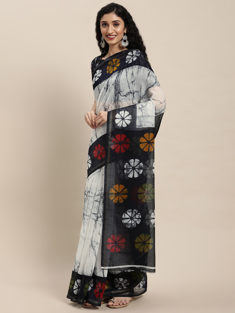 

Mitera White Tie and Dye Linen Blend Saree