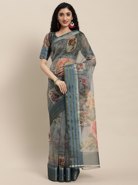 

Mitera Grey Floral Organza Saree