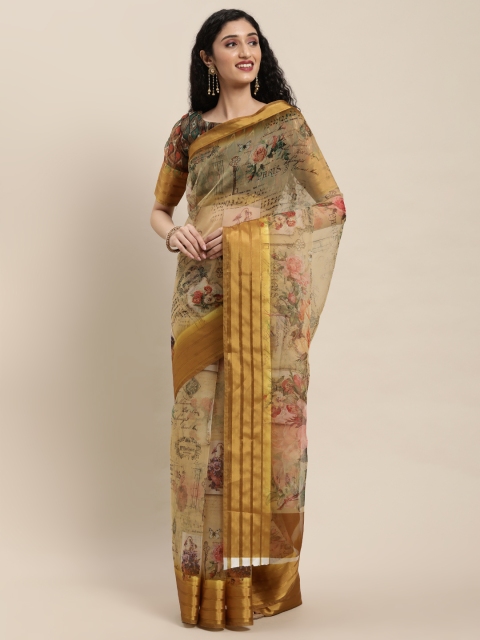 

Mitera Yellow Floral Organza Saree