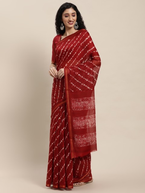 

Mitera Maroon Striped Linen Blend Saree