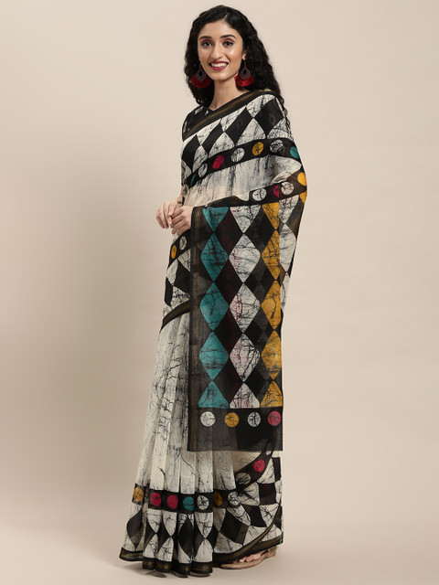 

Mitera White Tie and Dye Linen Blend Saree