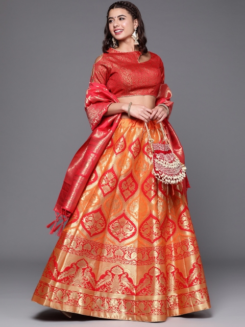 

Chhabra 555 Orange & Red Semi-Stitched Lehenga & Unstitched Blouse With Dupatta