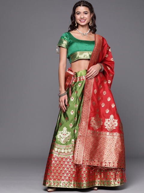 

Chhabra 555 Green & Red Semi-Stitched Lehenga & Unstitched Blouse With Dupatta