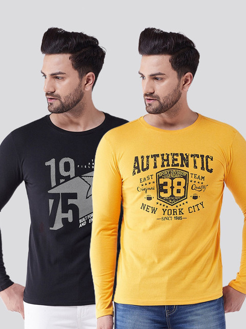 

GRITSTONES Women Black Typography Pack of 2 Printed Applique T-shirt