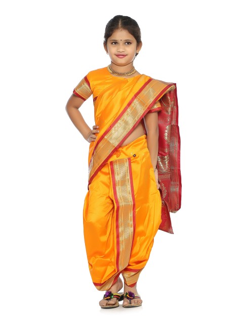 

Rangapures BHARTIYA PARIDHAN Gold-Toned & Red Floral Embroidered Art Silk Ready to Wear Paithani Saree
